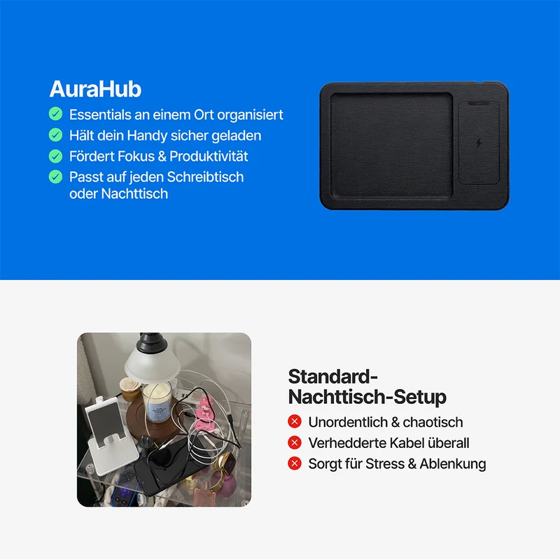 AuraHub Wireless iPhone Ladegerät & Organizer