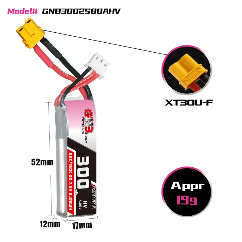 2Stk 7.6V 300mah Ersatz-Akku für Multiplex Roxxy HV LiPo – 7,6V 300mAh 2S 80C XT30