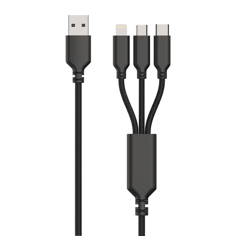 Netz-Ladeset 100 V - 240 V - 2-teilig - 3 in 1 Kabel - 1 x USB A - 15 W - 3000 mA - schwarz