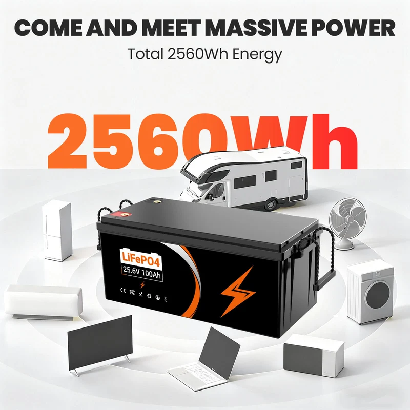 24V 100Ah LiFePO4 Akku Lithium-Eisenphosphat Batterie mit 100A BMS Ideal für Wohnmobil, Boot & Solar