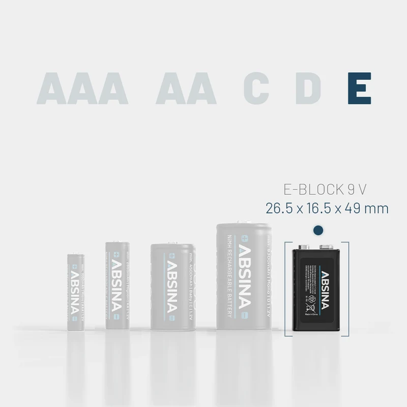 Blockakku im Format 9 V, 8,4 V NiMH, mindestens 270 mAh
