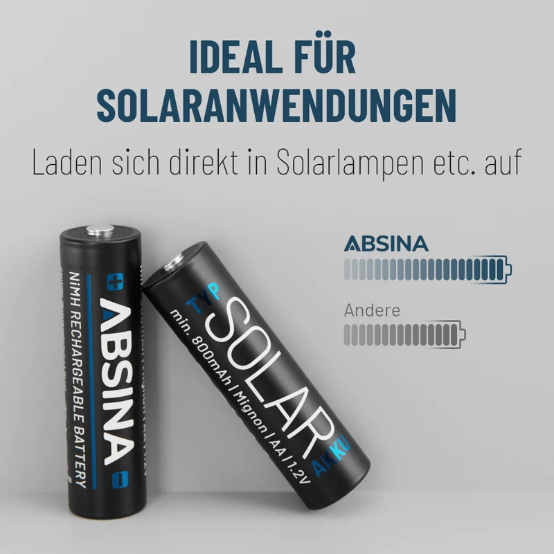 Solarakkus AA für Solarleuchten, 800 mAh, 1,2 V NiMH