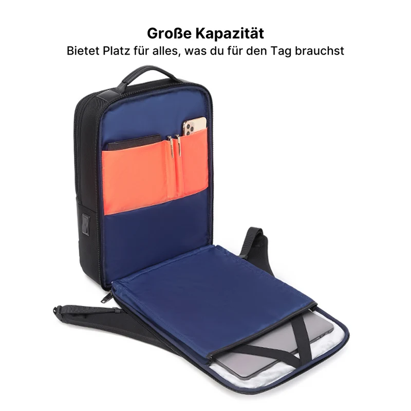 Anti-Diebstahl-Leder-Laptop-Rucksack mit USB-Ladefunktion