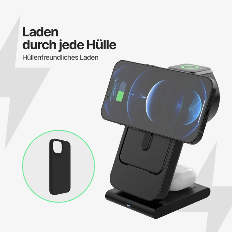 PowerMag 3-in-1 Magnetisches Kabelloses Ladegerät mit Ständer