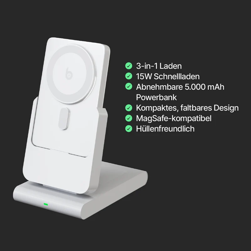 PowerMag 3-in-1 Magnetisches Kabelloses Ladegerät mit Ständer