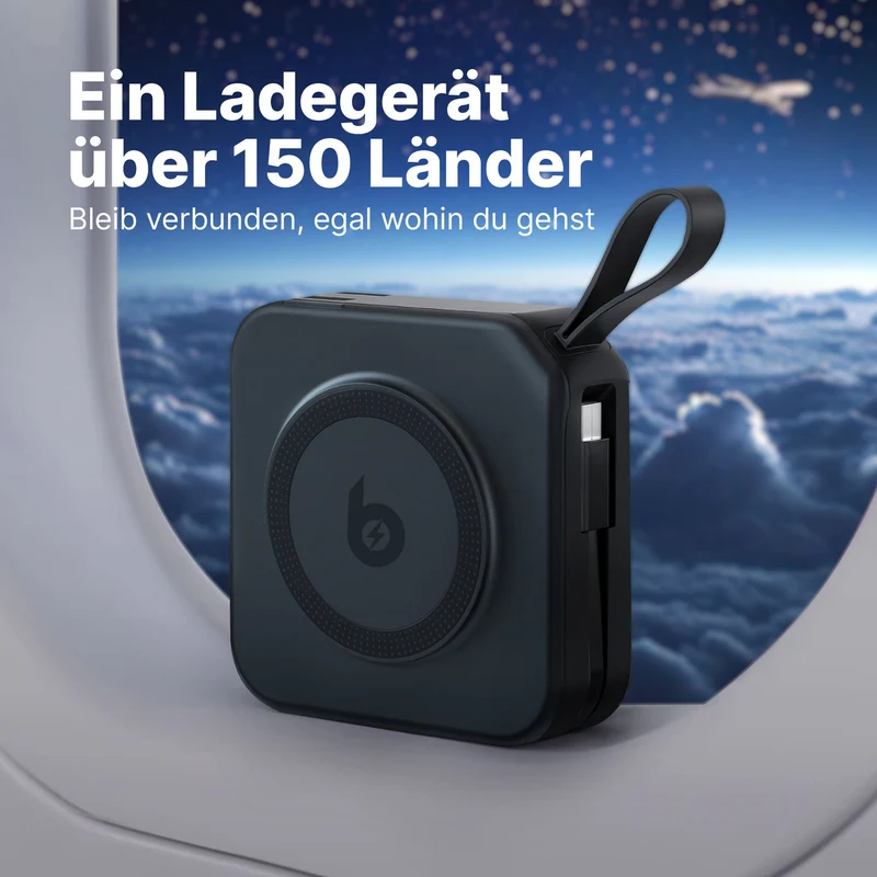 TravelBank 5-in-1-Wandladegerät mit kabelloser Ladematte und Powerbank