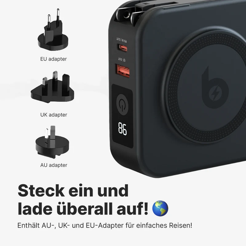 TravelBank 5-in-1-Wandladegerät mit kabelloser Ladematte und Powerbank