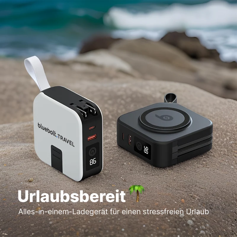 TravelBank 5-in-1-Wandladegerät mit kabelloser Ladematte und Powerbank