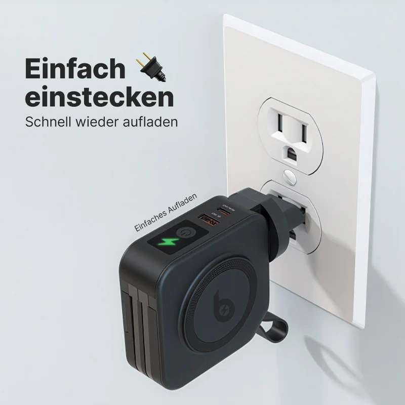 TravelBank 5-in-1-Wandladegerät mit kabelloser Ladematte und Powerbank