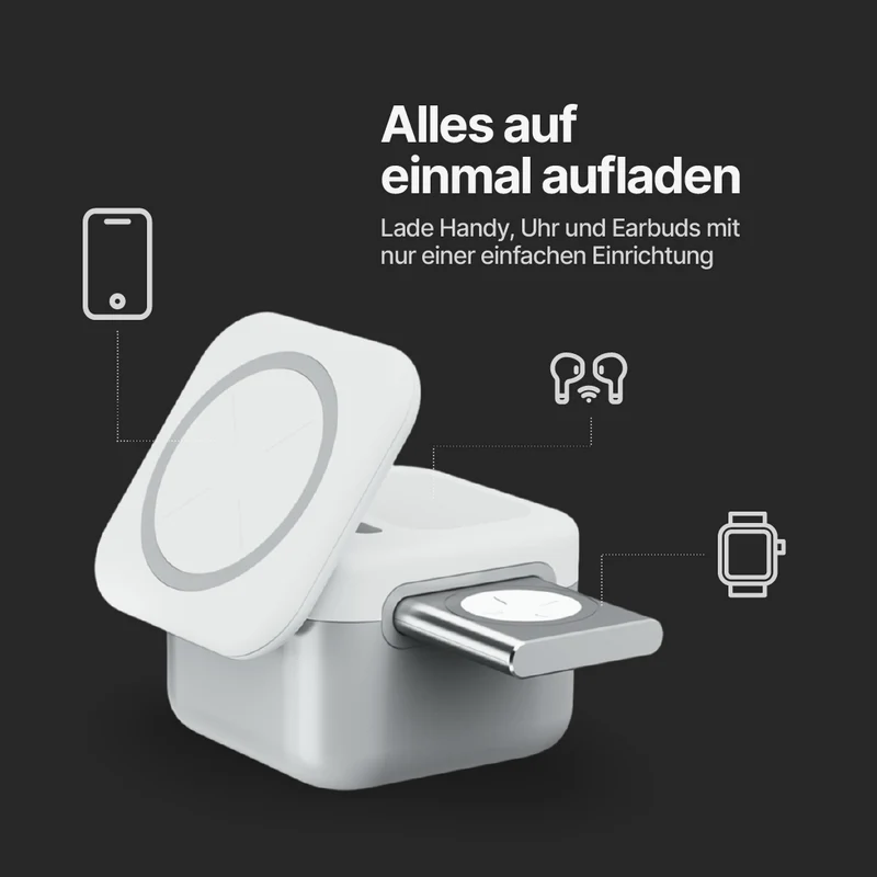 CubeMag 3-in-1 Magnetische Kabellose Ladestation für Apple und Android
