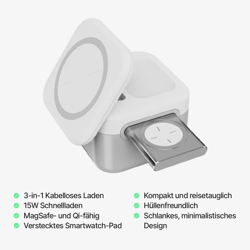 CubeMag 3-in-1 Magnetische Kabellose Ladestation für Apple und Android