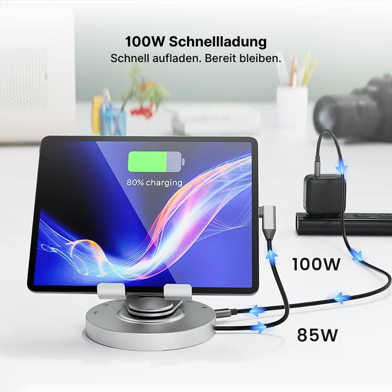 Aluminium 8-in-1 USB-C-Hub mit faltbarem 360° drehbarem Ständer und 4K HDMI