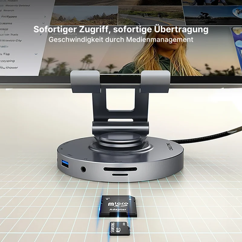 Aluminium 8-in-1 USB-C-Hub mit faltbarem 360° drehbarem Ständer und 4K HDMI