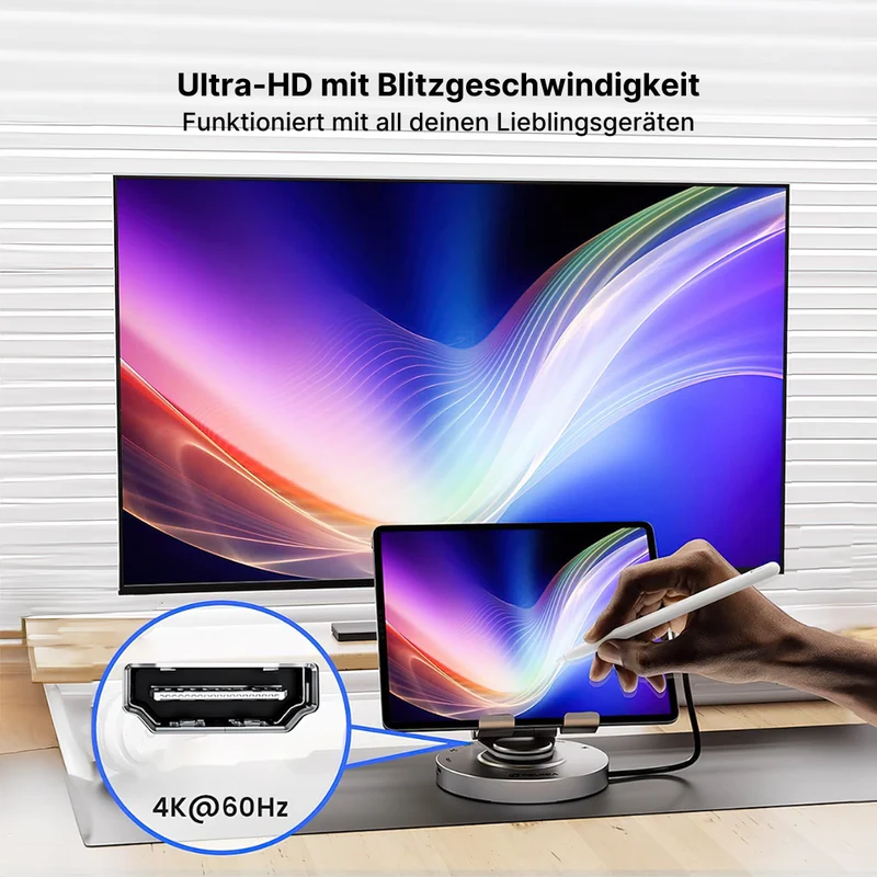 Aluminium 8-in-1 USB-C-Hub mit faltbarem 360° drehbarem Ständer und 4K HDMI