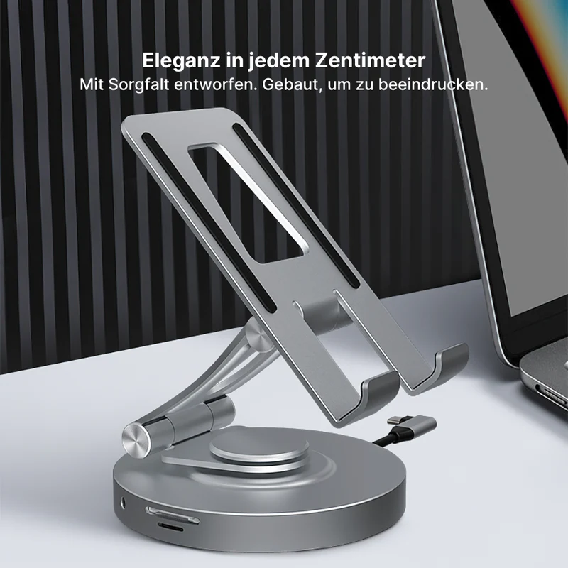 Aluminium 8-in-1 USB-C-Hub mit faltbarem 360° drehbarem Ständer und 4K HDMI