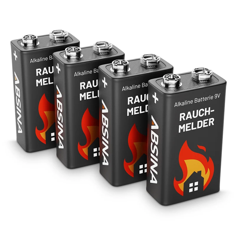 9 V Blockbatterien für Rauchmelder, Alkaline