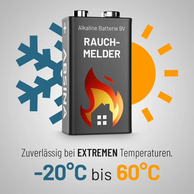 9 V Blockbatterien für Rauchmelder, Alkaline