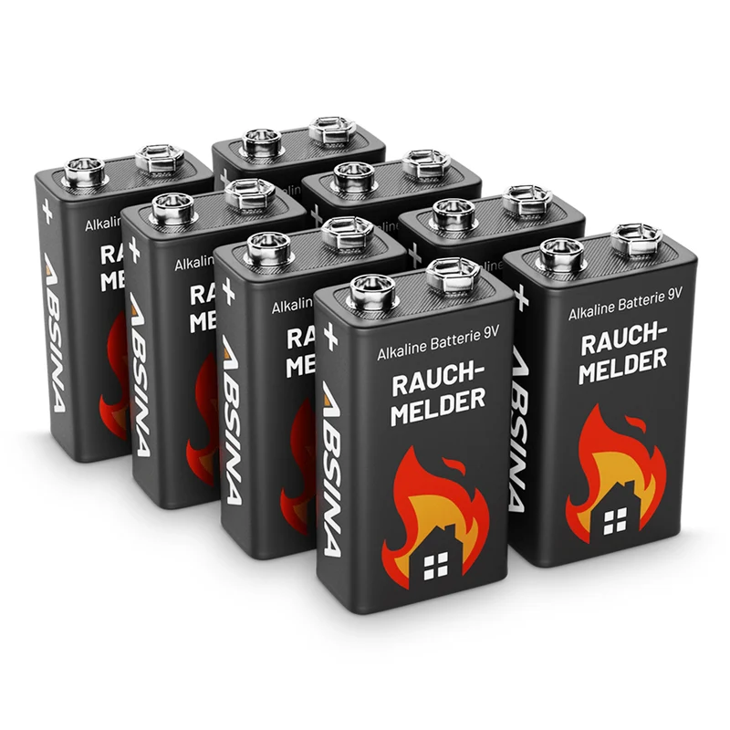 9 V Blockbatterien für Rauchmelder, Alkaline