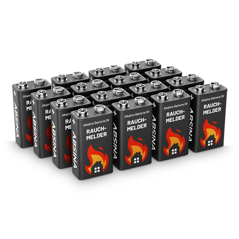 9 V Blockbatterien für Rauchmelder, Alkaline