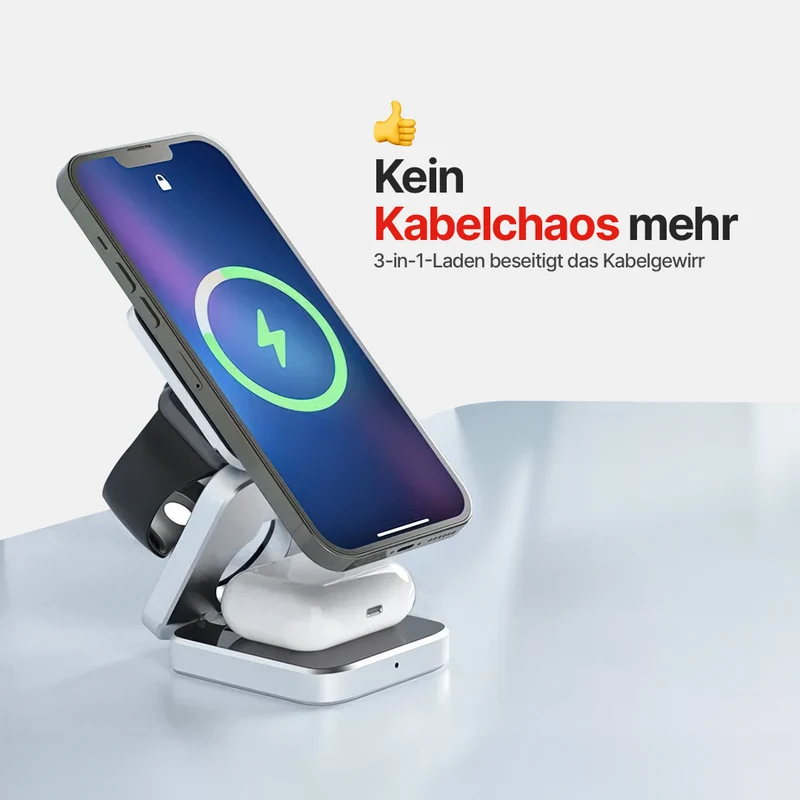 ChargeDeck 3-in-1 Faltbare Kabellose Ladestation - Für Apple & Android