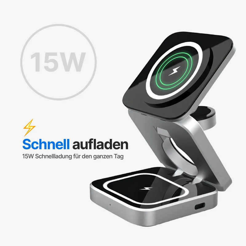 ChargeDeck 3-in-1 Faltbare Kabellose Ladestation - Für Apple & Android