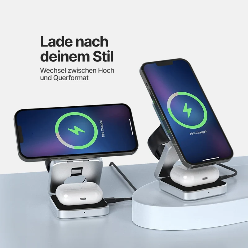 ChargeDeck 3-in-1 Faltbare Kabellose Ladestation - Für Apple & Android