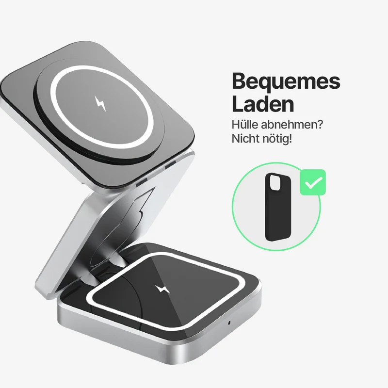 ChargeDeck 3-in-1 Faltbare Kabellose Ladestation - Für Apple & Android