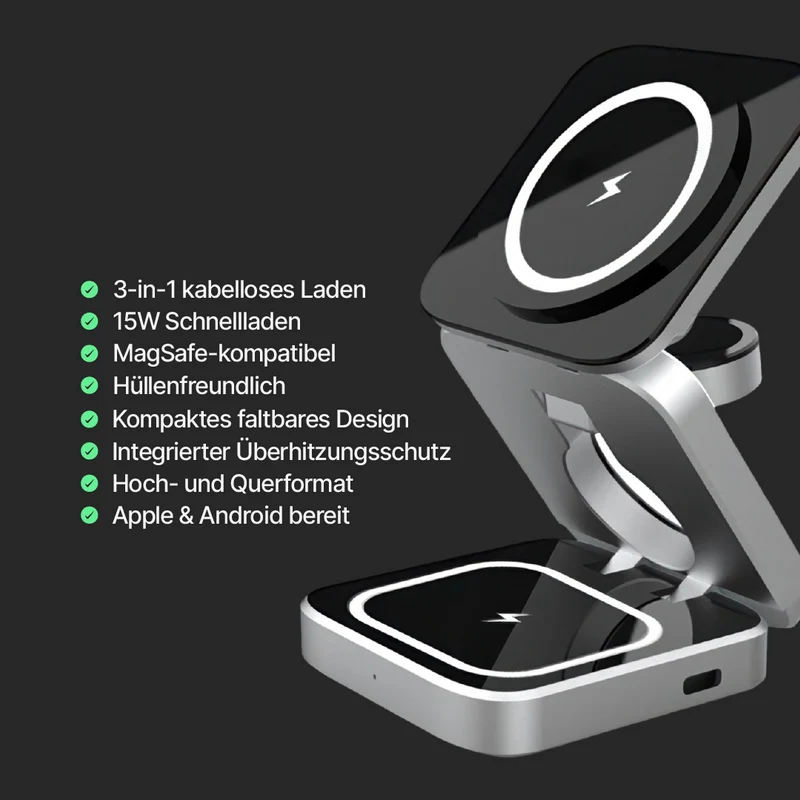 ChargeDeck 3-in-1 Faltbare Kabellose Ladestation - Für Apple & Android