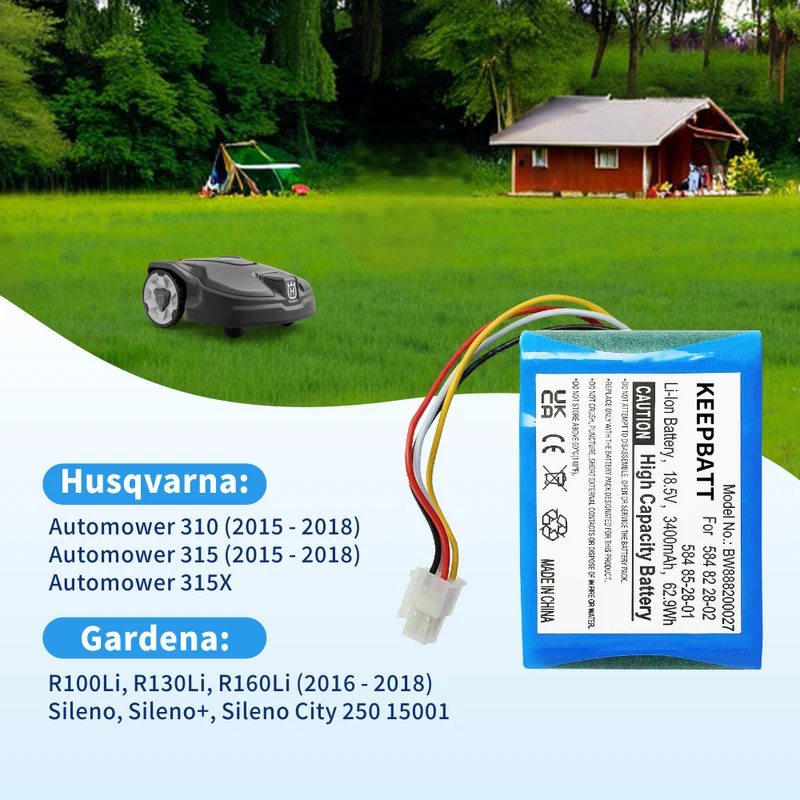 18,5V 3400mAh Li-Ionen-Ersatzakku kompatibel mit Husqvarna Automower 310 Mähroboter