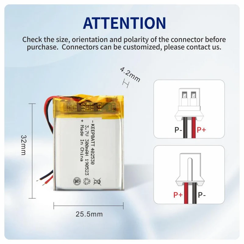 402530 3,7 V 250mAh 300mAh Li-Polymer-Akku für drahtlose Bluetooth-Lautsprecher