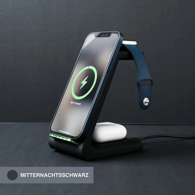 BlueBolt 3 in 1 Kabellose Ladestation, Apple, Samsung, Uhr, Airpods