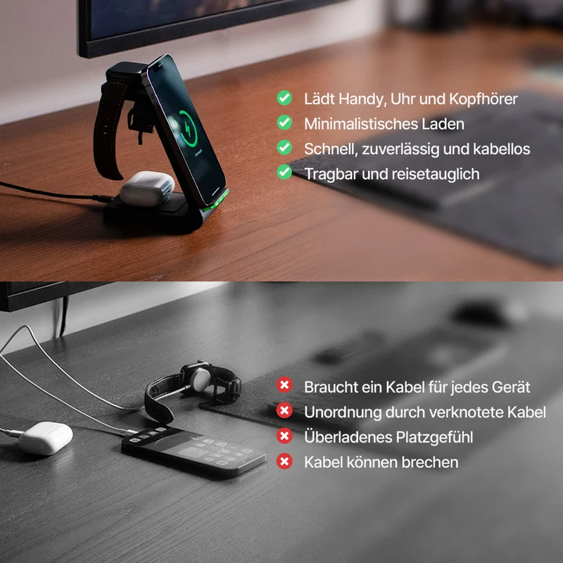 BlueBolt 3 in 1 Kabellose Ladestation, Apple, Samsung, Uhr, Airpods
