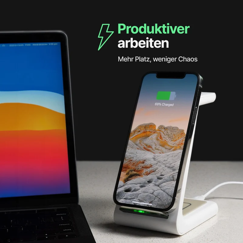 BlueBolt 3 in 1 Kabellose Ladestation, Apple, Samsung, Uhr, Airpods