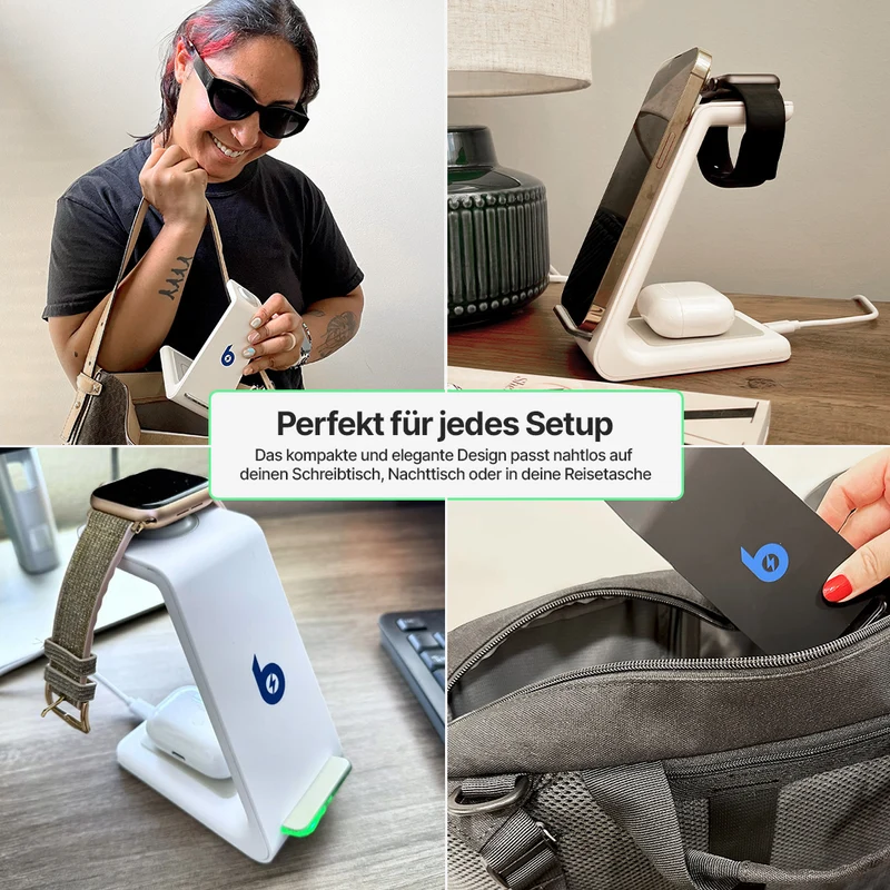 BlueBolt 3 in 1 Kabellose Ladestation, Apple, Samsung, Uhr, Airpods