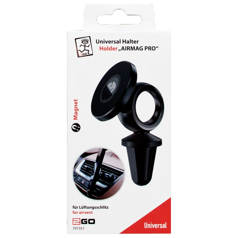 Universal Magnethalter "AirMag Pro" - 360° drehbar - 90° neigbar - 2 Metallplatten - schwarz