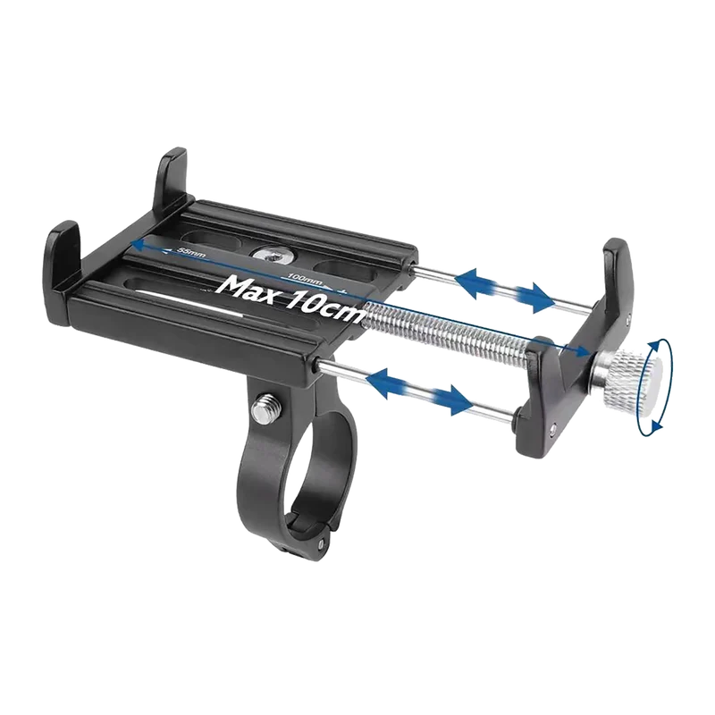 Fahrrad Handyhalterung "Luxury" - Vollmetall - stufenlos verstellbar zwischen 55 mm & 100 mm Breite - 360° drehbar - schwarz