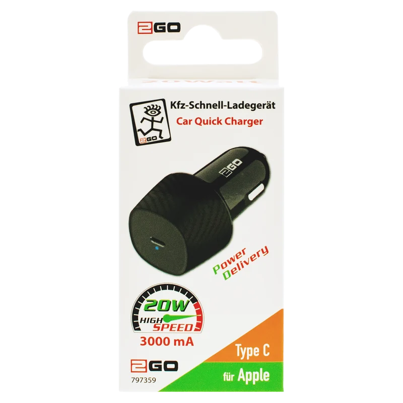 Kfz-Ladegerät 12 V / 24 V - Power Delivery - 1 x USB Type-C - 20 W - 3000 mA - schwarz
