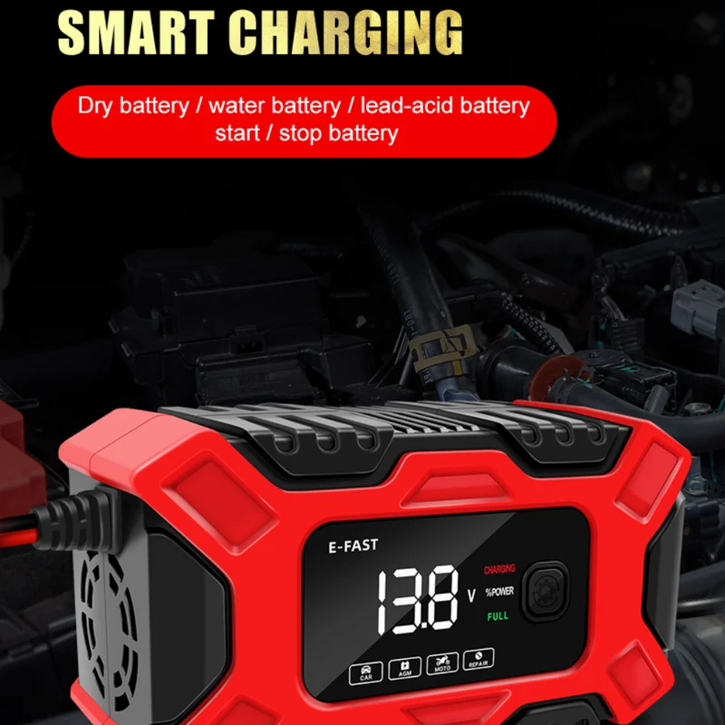 E-FAST Autobatterie-Ladegerät Reparatur 12V Ladegerät für Motorradbatterie Ladung Blei Säure Batterie Ladegerät