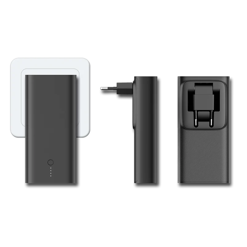 Powerbank mit Netzstecker - 10000 mAh - 2 x USB A - 1 x USB Type-C - Status-LED - schwarz