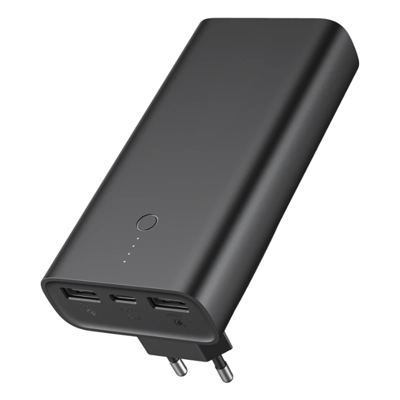 Powerbank mit Netzstecker - 10000 mAh - 2 x USB A - 1 x USB Type-C - Status-LED - schwarz