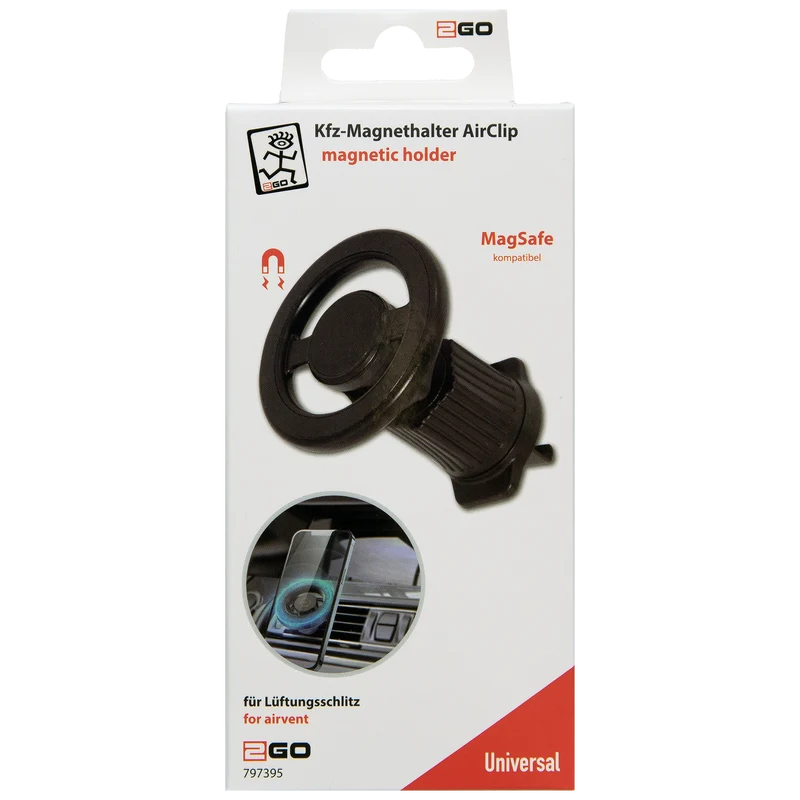 Universal Magnethalter "AirClip" - MagSafe kompatibel - inklusive Metallring zur universellen Nutzung - schwarz