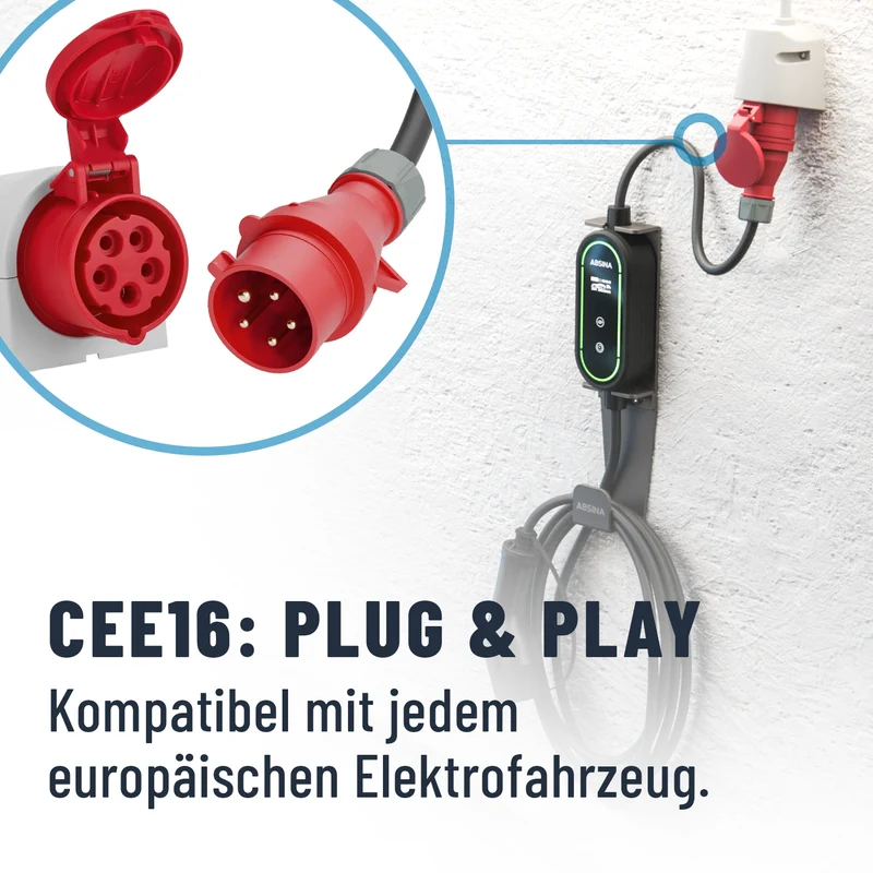 Ladekabel Typ 2 CEE, einstellbarer Ladestrom, 6,4m Kabel