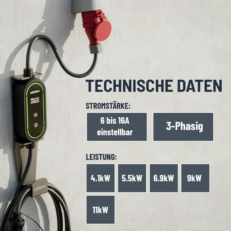 Ladekabel Typ 2 CEE, einstellbarer Ladestrom, 6,4m Kabel