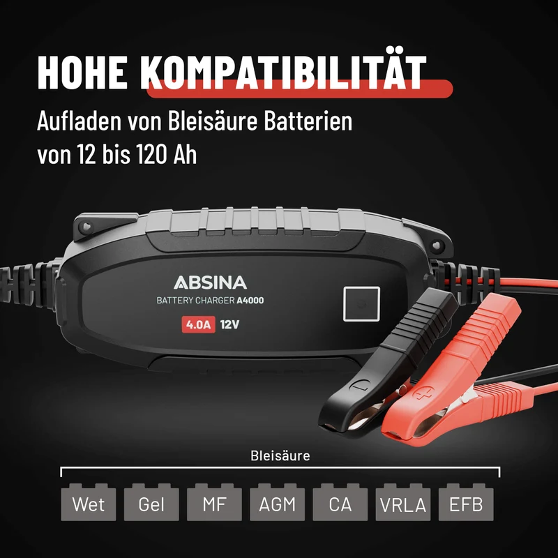 Ladegerät für Autobatterien A4000, 12 V, 4 A
