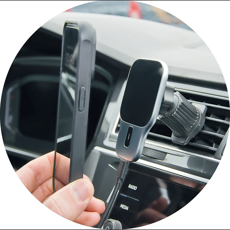 Universal Magnethalter "AirClip Charge" - MagSafe kompatibel - 15 W Wireless Charging - Lüftungsschlitz - silber
