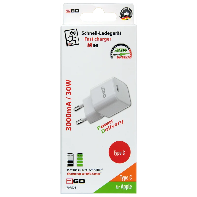 Netz-Ladegerät 100 V - 240 V - Power Delivery - 1 x USB Type-C - 30 W - 3000 mA - weiß