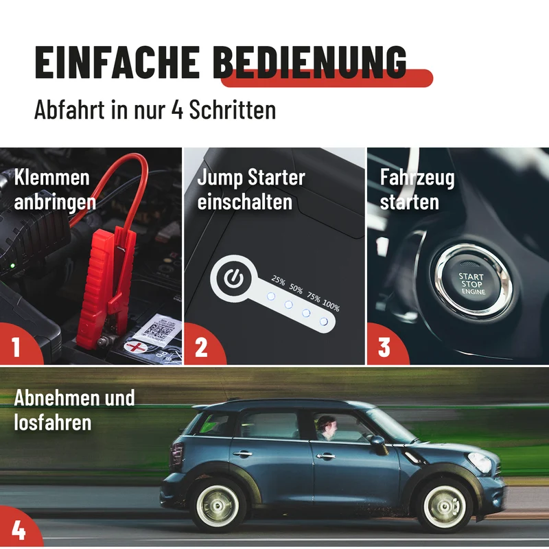 Auto Starthilfe mit Powerbank, 12 V, 1.500 A