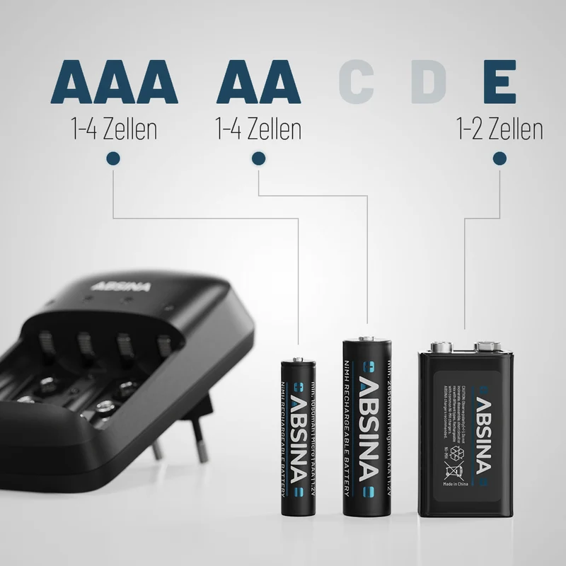 Akkuladegerät X4 für AA, AAA und Blockakkus mit 9 V