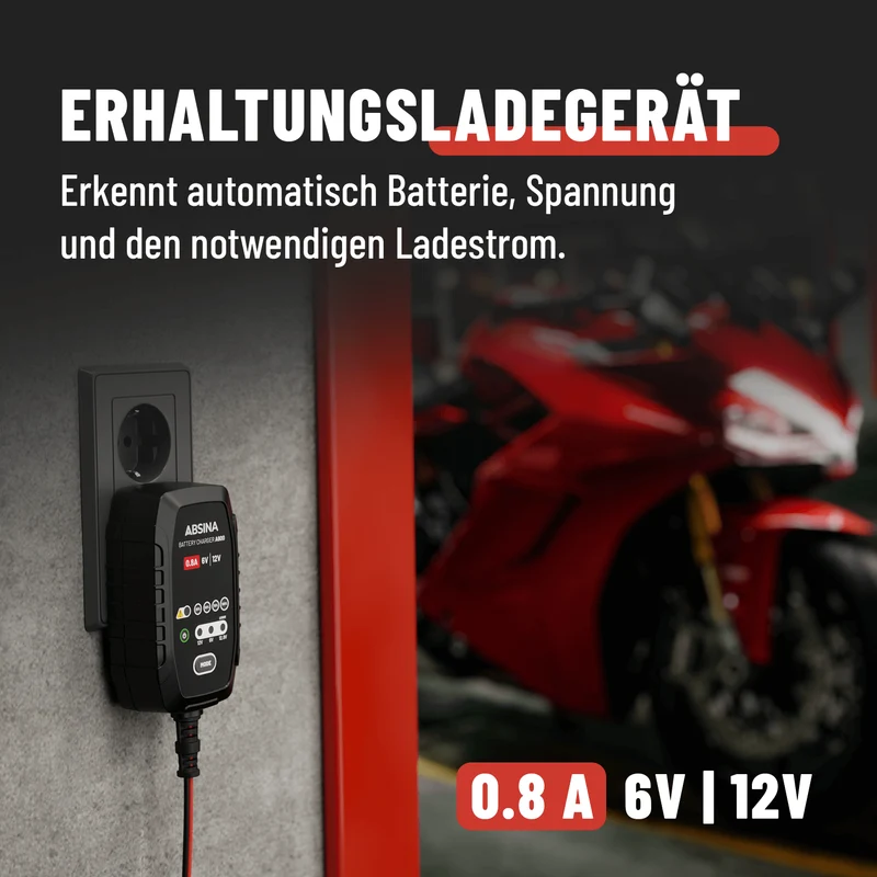 Ladegerät für Motorradbatterien A800, 6/12 V, 0,8 A