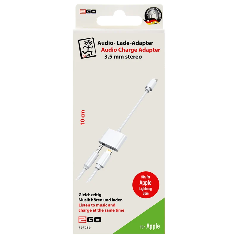 2 in 1 Audio- und Lade-Adapter - Lightning Stecker Lightning- & Klinkenbuchse - 10 cm